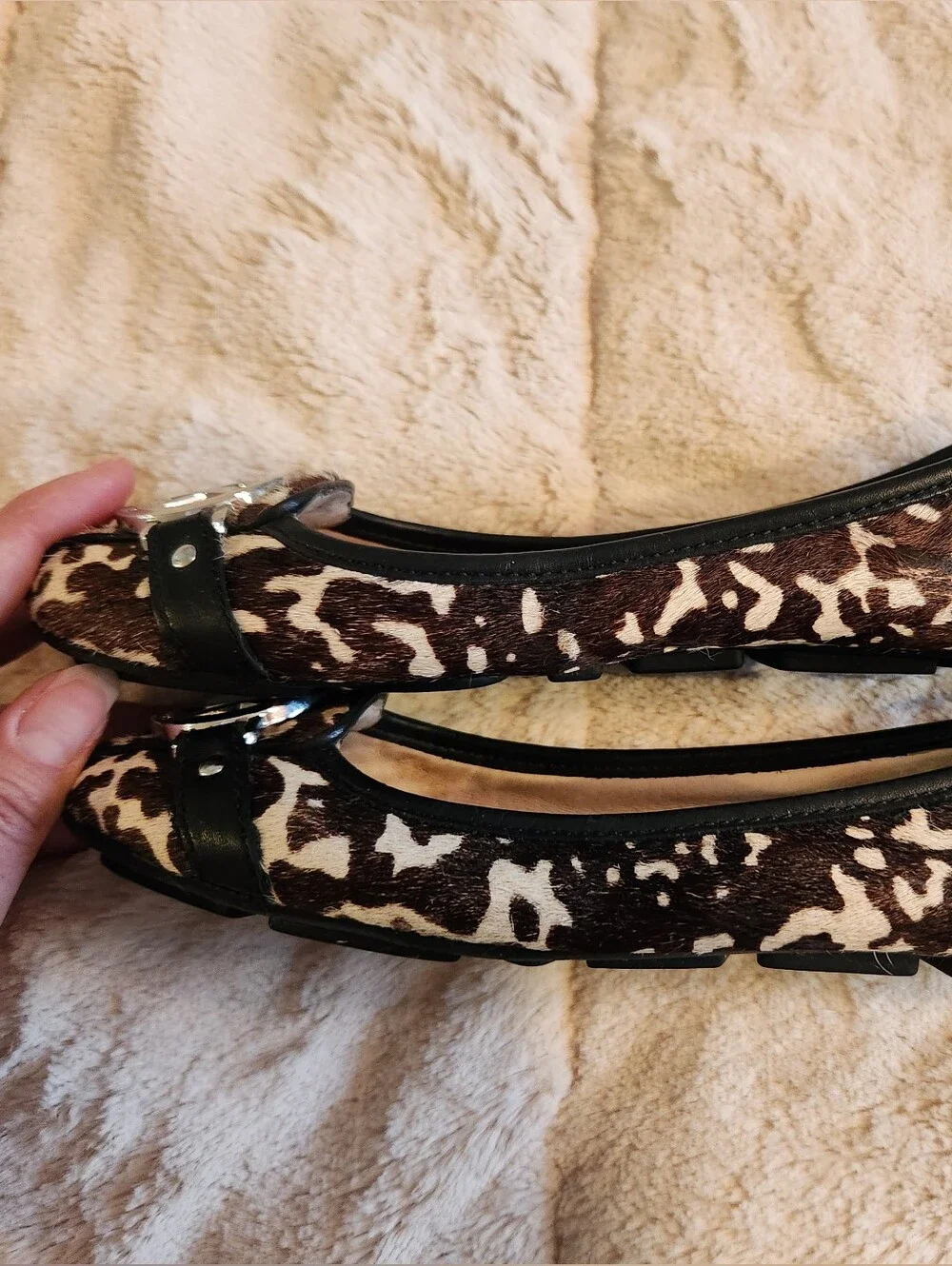 MICHAEL KORS Leopard Ballet Flats Shoes Calf Hair GUC Size 5.5M Animal Print
